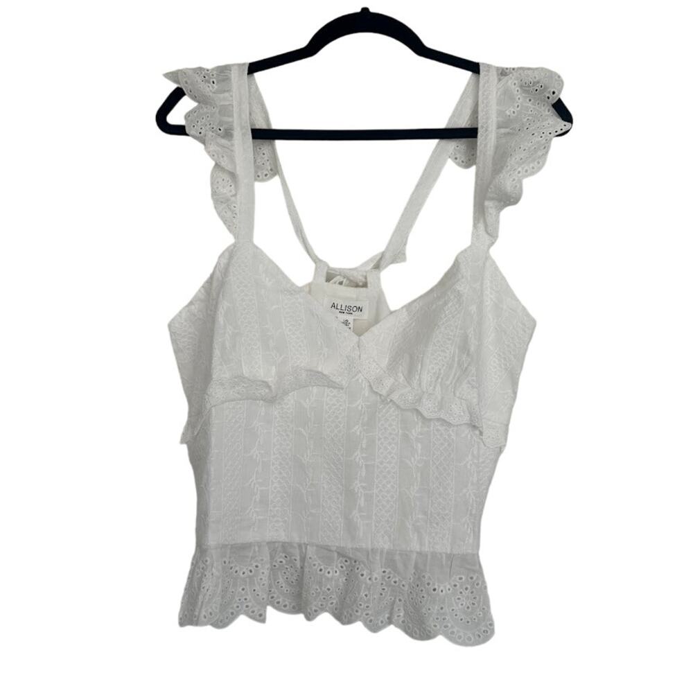 Allison New York Eyelet Ruffle Top Size L White NWT